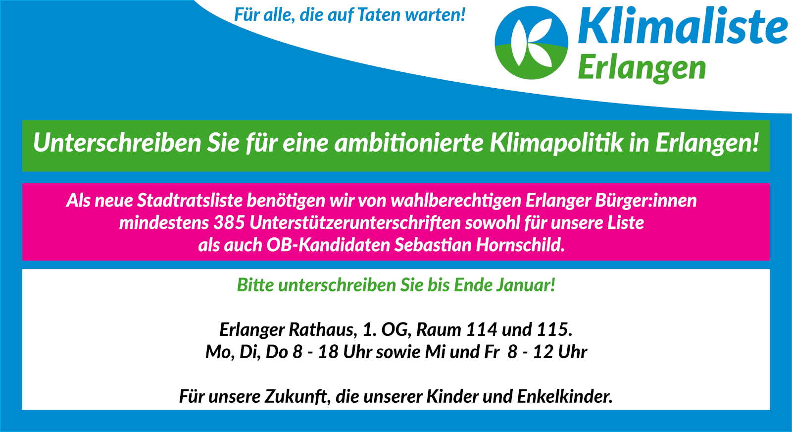 Gruppenbild der Erlanger Klimaliste mit dem Banner und den Logos der Klimaliste
